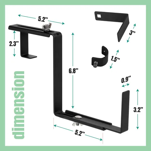 Vista 2 de Soporte ajustable para macetero, negro, 1 par, para colgar, hierro de aleación de acero de aleación, compacto, sin taladro, se adapta a 5-8.3