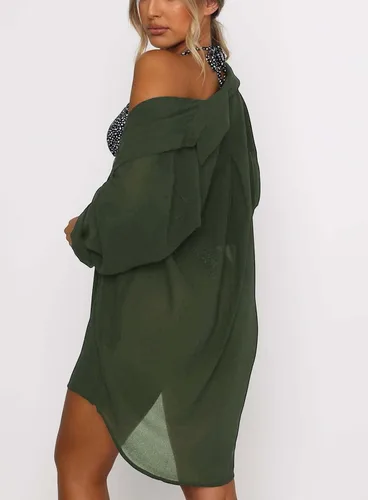 Vista 2 de Traje de baño para mujer, salida de baño para playa, holgado, cuello en V, con botones