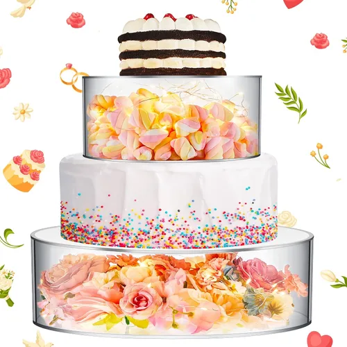 Vista 11 de Sunnyray 2 piezas de soportes acrílicos para pasteles para mesa de postres, con relleno transparente, elevador de pasteles y niveles de cupcakes