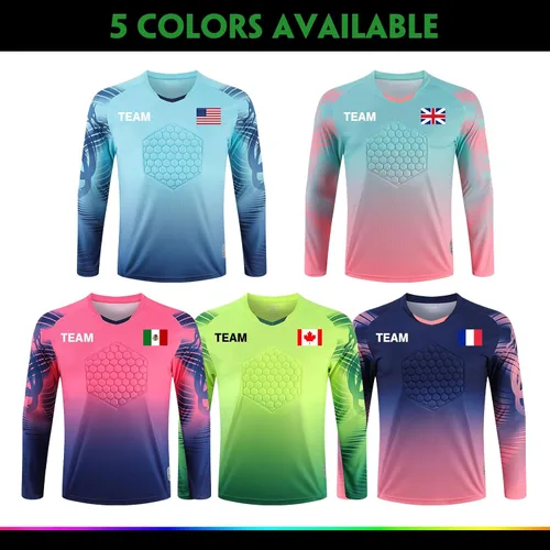 Vista 6 de Camiseta de fútbol de portero personalizada para adultosniños, manga larga personalizada y pantalones con logotipo del