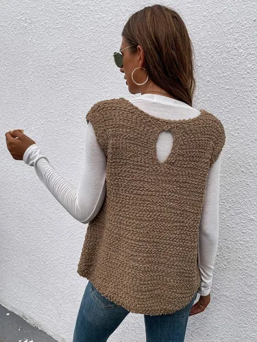 Vista 2 de Floerns Chaleco de punto vintage con cuello en V y dobladillo bajo en la espalda para mujer