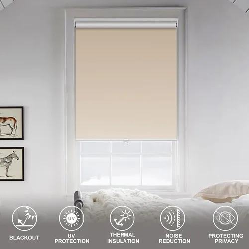 Vista 3 de BERISSA Persianas enrollables opacas y sin cordón, con protección UV, ahorro de energía, oscurecimiento de habitación, para el hogar, puerta