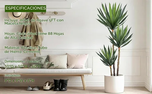 Vista 5 de Árbol de agave artificial de 5 pies con protección UV, 88 hojas