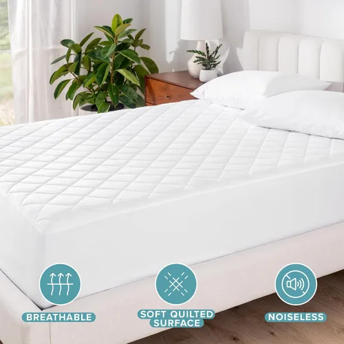 Vista 3 de Bare Home Protector de colchón acolchado impermeable Twin – Almohadilla de colchón refrescante – Protege contra derrames – Fácil lavado – Funda