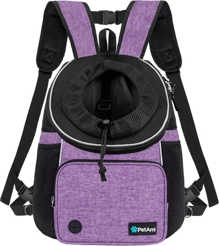 Vista 10 de PetAmi Mochila transportadora de pecho ajustable para perros y gatos, ventilada para senderismo, campamento y viajes, máximo 10 libras, negro