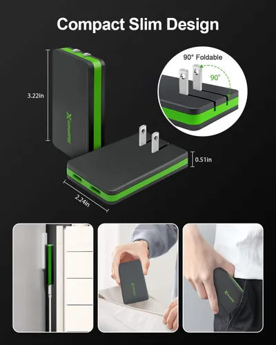 Vista 3 de Cargador de pared delgado USB C dual plano, PD 67w GaN Bloque de carga rápida 2 Tipo C Multi Puerto Enchufe plegable para iPhone 15 14 13 Pro Max