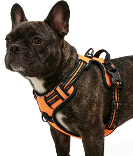 Vista 12 de Arnés negro reflectante sin tirones para perro con 2 clips para correa, chaleco acolchado suave para perros pequeños, fácil de poner y quitar