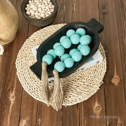 Vista 145 de OMISHE Guirnalda de cuentas de madera extra grande con cuentas de madera y borlas de 1.6 pulgadas de diámetro, cuentas decorativas rústicas de 41