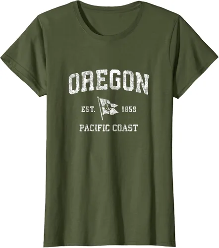 Vista 81 de Oregon Vintage barco ancla bandera diseño de West Coast Retro Tee, hombre S, Arándano