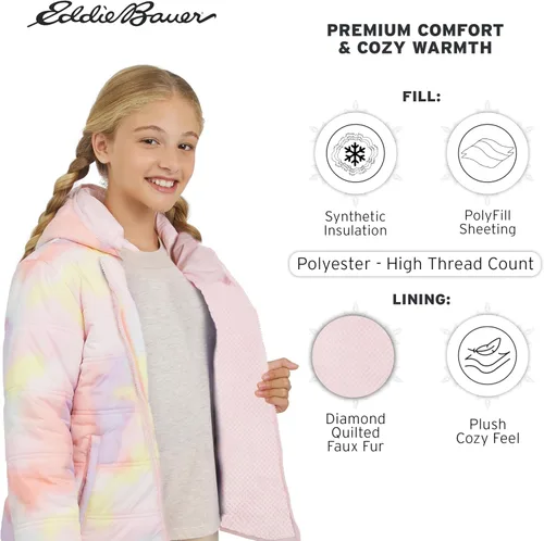 Vista 3 de Eddie Bauer Deer Harbor - Chaqueta acolchada reversible con forro de piel sintética para niñas Rubor