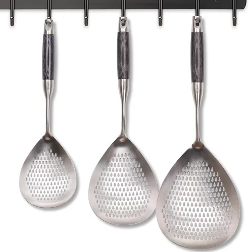 Vista 17 de Skimmer - Cuchara ranurada de acero inoxidable 304 de 16.5 pulgadas para pasta y araña, cuchara para cocinar y freír, cuchara coladora de metal