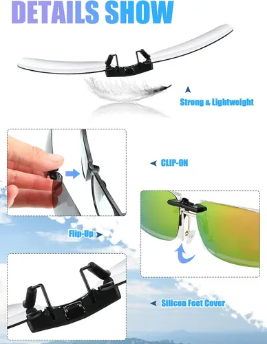 Vista 2 de Weewooday 5 piezas de gafas de sol polarizadas con clip en forma rectangular, sin borde, gafas ligeras para hombres y mujeres