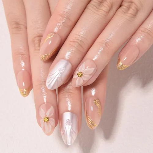 Vista 16 de evpct Uñas a presión bohemias 3D Nude con diseño de estrella dorada y 30 estrellas 3D de estilo bohemio