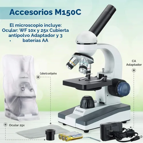Vista 6 de Microscopio compuesto biológico AmScope M150C-MS 1000X con resistente
