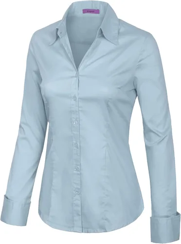 Vista 2 de KOGMO Camisas de manga larga con botones para mujer, blusa de trabajo de oficina (S-3X)