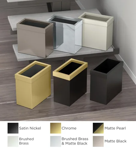 Vista 3 de Gatco Papelera Moderna Cuadrada, Combo Negro Mate y Latón Cepillado - Papelera de Acero Inoxidable con Tapa Extraíble, Resistente a Fugas, Capacidad