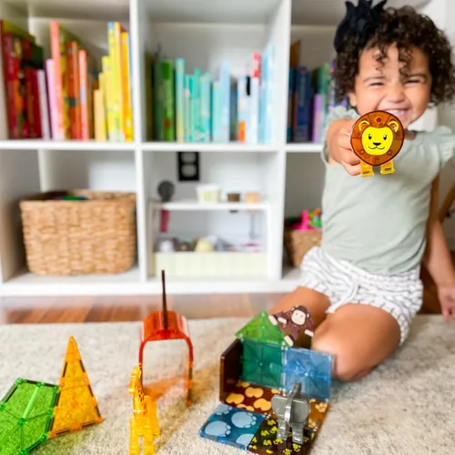 Vista 4 de MAGNA-TILES Safari Animals - Juego de construcción magnética de 25 piezas, la marca original de construcción magnética