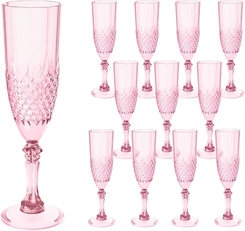 Vista 27 de Copas de champán de plástico, copas de champán a granel, copas de vino acrílicas reutilizables irrompibles para bodas, despedidas de soltero, Ámbar