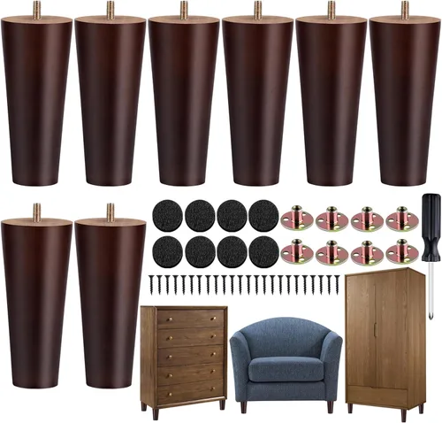 Vista 9 de TURSTIN 8 patas redondas para muebles de 3 pulgadas, patas redondas de madera maciza con tuercas en T M8, patas de sofá, patas de repuesto