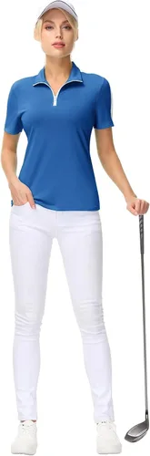 Vista 4 de JACK SMITH Camisa de golf de manga corta para mujer que absorbe la humedad polo deportivo con cremallera protección solar camiseta atlética talla XXL