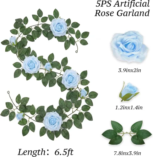 Vista 2 de ZIFTY 5 guirnaldas de flores azules de 32.5 pies, enredaderas de flores falsas, guirnalda floral artificial para colgar hiedra rosa para decoración