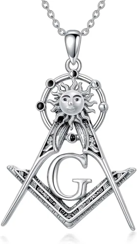 Vista 14 de PROESS Collar de plata de ley con colgante de montaña y sol de semilla de mostaza/masónico/brújula para mujeres y hombres, collar con colgante