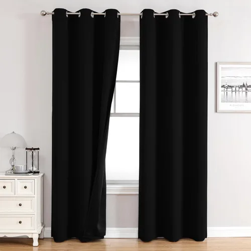 Vista 70 de ChrisDowa Cortinas 100% opacas de 63 pulgadas de largo para dormitorio con forro negro, 2 capas gruesas totalmente opacas con aislamiento térmico