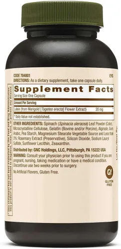 Vista 2 de GNC Natural Brand Lutein 20mg, 60 cápsulas, apoya la salud ocular
