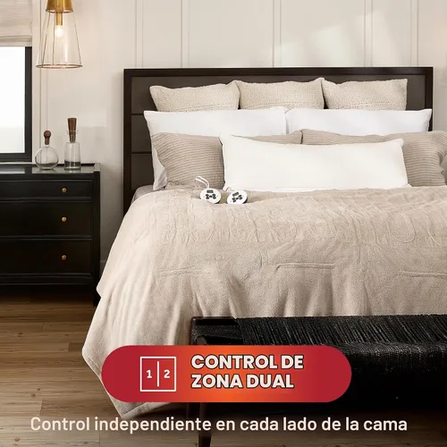 Vista 5 de Manta eléctrica térmica Sunbeam Royal Luxe de microfelpa, 12 ajustes de calor, apagado automático seleccionable de 12 horas, calentamiento rápido
