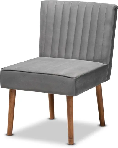 Vista 11 de Baxton Studio Alvis Mid-Century - Silla de comedor de madera tapizada en terciopelo verde esmeralda y acabado marrón nogal