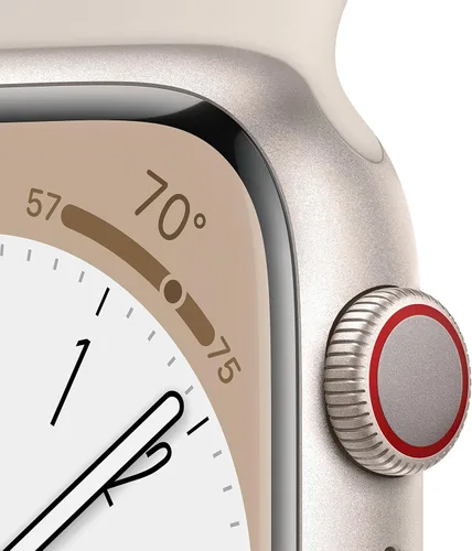 Vista 3 de Apple Reloj Series 8 GPS + celular, 1.61 pulgadas - Caja de aluminio Starlight con correa deportiva Starlight, SM (renovado)