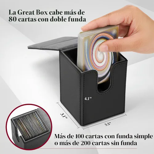 Vista 3 de Caja de cubierta TCGUARD para almacenamiento de cartas MTG, con capacidad para 100 o más cartas con funda individual, forro de microfibra y caja