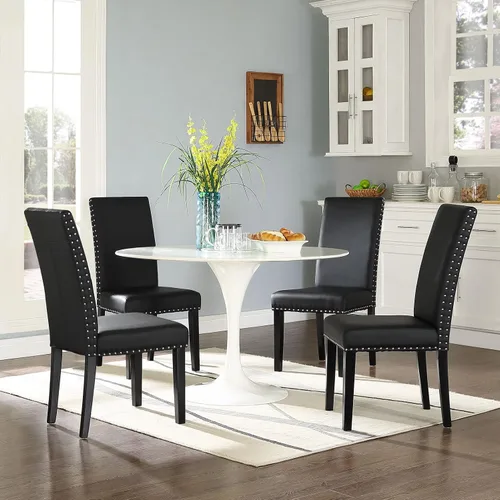 Vista 7 de LexMod silla de comedor de vinilo parte de un juego, Poliuretano, Negro