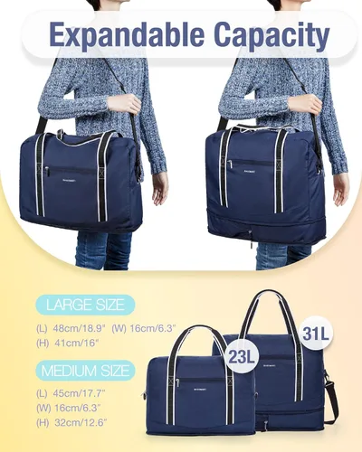 Vista 6 de BAGSMART Bolsa de lona para hombre y mujer, Azul marino, Bolsa de viaje
