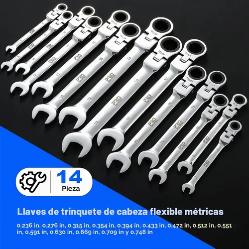 Vista 2 de Prostormer Juego de llaves de trinquete métricas de cabeza flexible de 14 piezas