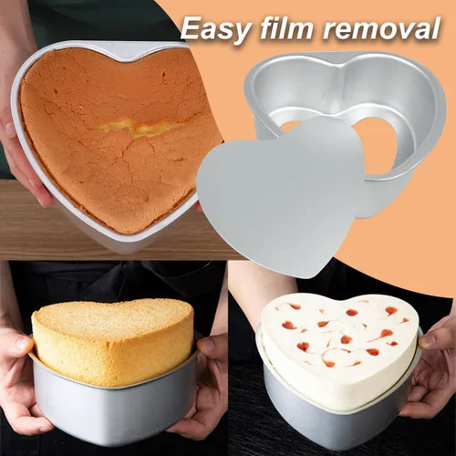 Vista 3 de Pan para pastel de corazón 6+8 pulgadas en forma de corazón Molde profundo inferior extraíble de aluminio