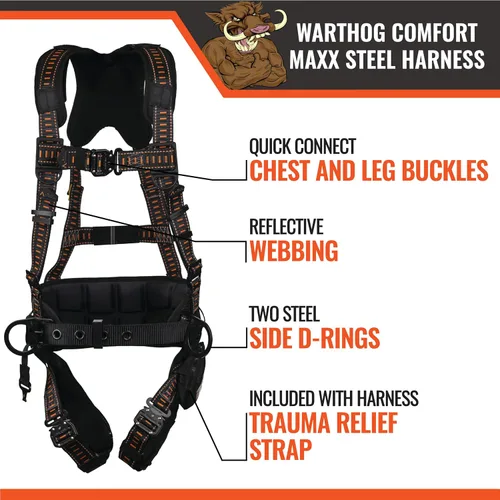Vista 3 de Malta Dynamics Warthog Comfort MAXX Arnés de acero – Arnés de protección contra caídas de cuerpo completo y cumple con OSHA y ANSI