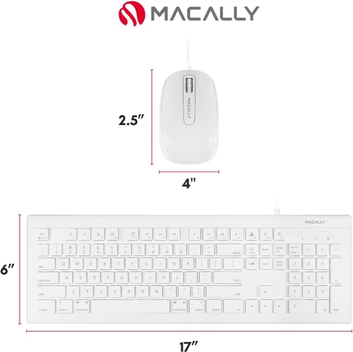 Vista 8 de Macally Combo de teclado y mouse con cable USB de 104 teclas con teclas de acceso directo de Apple para Mac, iMac, MacBook y PC con Windows