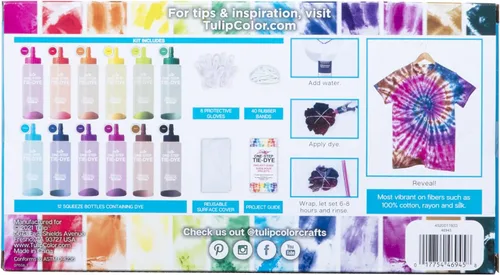 Vista 2 de Tulip One-Step Tie-Dye Kit 12 botellas grandes de color arcoíris de 4 onzas Manía
