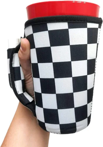 Vista 15 de Drink Handlers - Manipulador de vasos y tazas de café de 16 a 20 onzas Cuadros rojos con leopardo