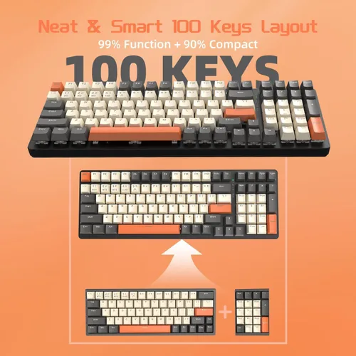 Vista 6 de Teclado mecánico inalámbrico, teclado para juegos de 2.4 GUSB-CBluetooth, intercambiable en caliente, almohadilla numérica eficiente, reposamuñecas
