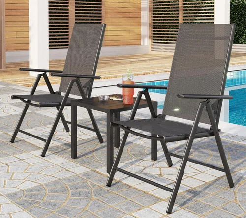 Vista 17 de PHI VILLA Juego de comedor al aire libre para 4, mesa de metal con sillas plegables, negro