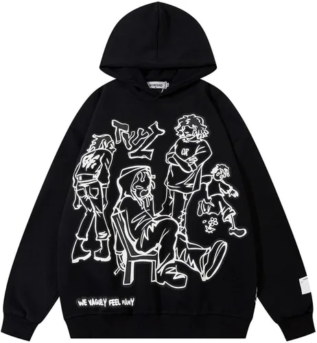 Vista 3 de COOLMONAR Sudaderas con Capucha Gráficas de Dibujos Animados para Hombres Ropa Urbana Sudadera con Capucha Pullover Moda Hip Hop Y2K Sudaderas
