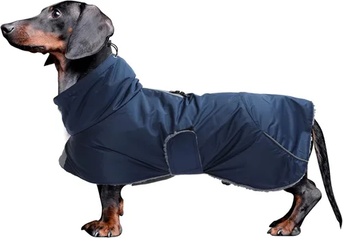 Vista 12 de Abrigos de perro salchicha impermeables, perfectos para perros salchichas, salchichas, abrigo de invierno para perro Weiner con forro polar
