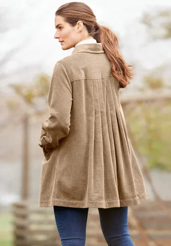 Vista 6 de Woman Within Chaqueta de pana plisada en talla grande Abrigo largo de granero de gran