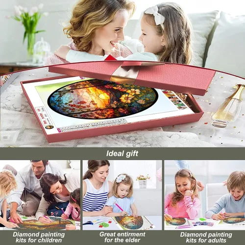 Vista 3 de Stalente Kits de pintura de diamantes para adultos, kits de arte de diamantes 5D para principiantes, pintura de diamante redonda para decoración