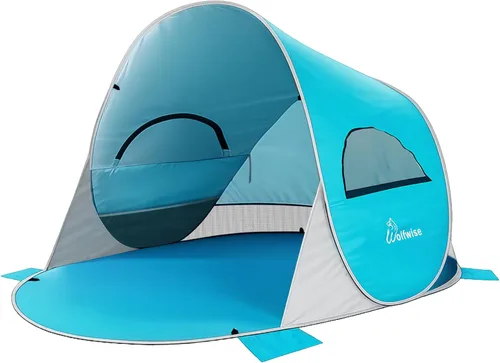 Vista 13 de WolfWise carpa para playa desplegable fácil de armar con FPS 50+, brinda sombra y protección al instante Azul