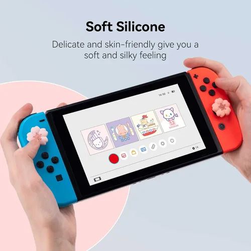 Vista 6 de GeekShare 4PCS Silicone Joystick Thumb Grip Caps, Kawaii Cherry Blossom Joystick Cover Compatible with SwitchOLEDSwitch Lite (Sakura)