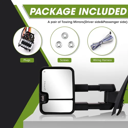 Vista 7 de Switchback - Espejos de remolque para Chevy Silverado Avalanche Suburban Tahoe/GMC Sierra Yukon 2007-2013, espejo lateral con señal dinámica Negro