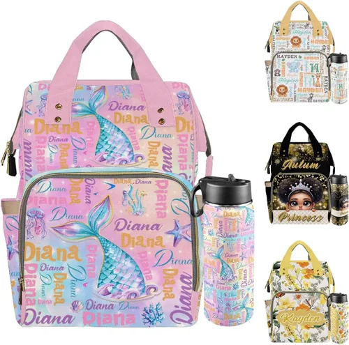 Vista 29 de Mochilas personalizadas con nombre personalizado para bebé, bolsa de pañales con monograma con bolsillos térmicos para adultos y niños, impermeable